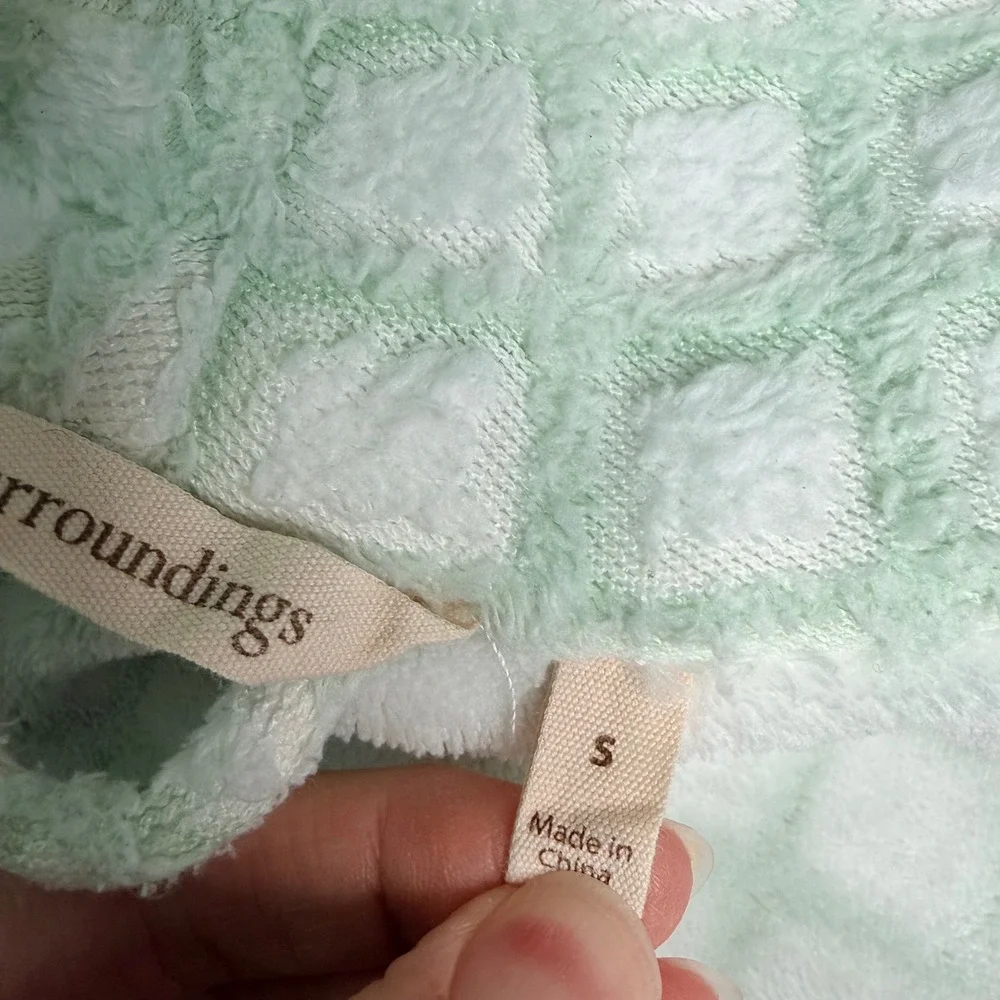 Soft Surroundings Mint Green Textured Plush Robe Small 2DA25 Long Sleeve Belted